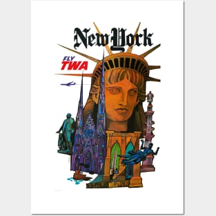 Vintage Travel Poster New York USA Fly TWA Posters and Art